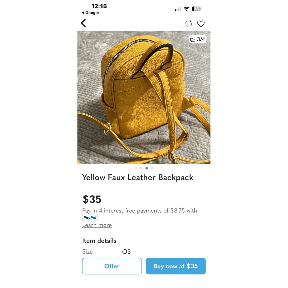 Yellow Faux Leather Studded Mini‎ Backpack Women two small worn places on bottom